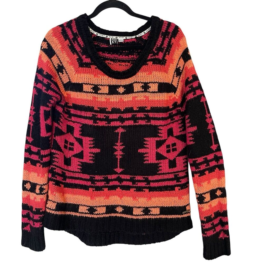Roxy Southwestern Sweater Womens Large‎ Aztec Y2K 90s Multicolor Stretch